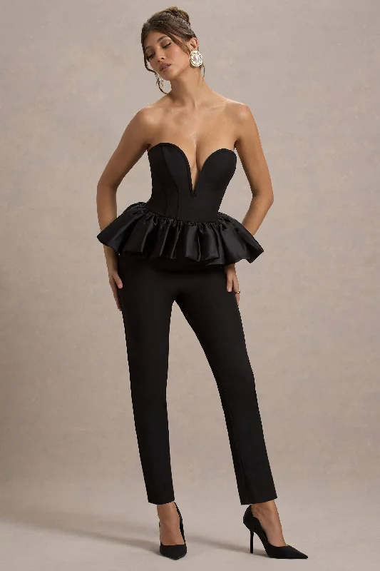 Idaho | Black Sweetheart Corset Jumpsuit With Satin Peplum