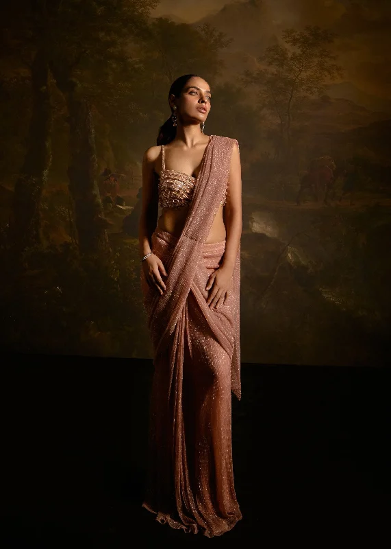 Aazina Blush Pink Pre-Stitched Saree