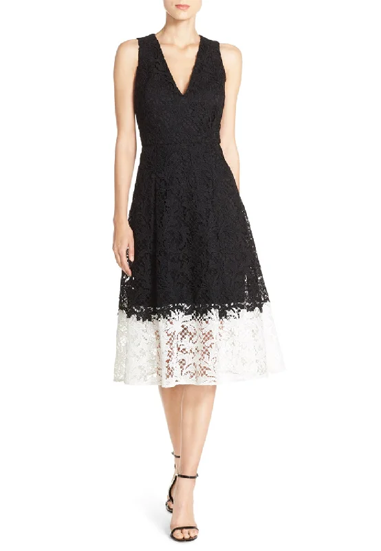 Black and White Antonia Colour Block Lace Midi Dress