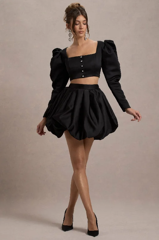 Tosca | Black Satin Bubble Mini Skirt