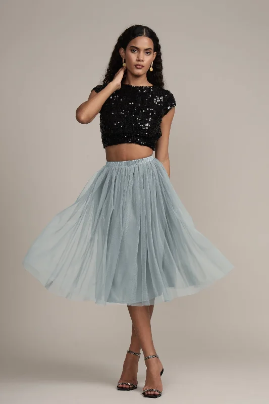 Val Tulle Midi Skirt in Teal