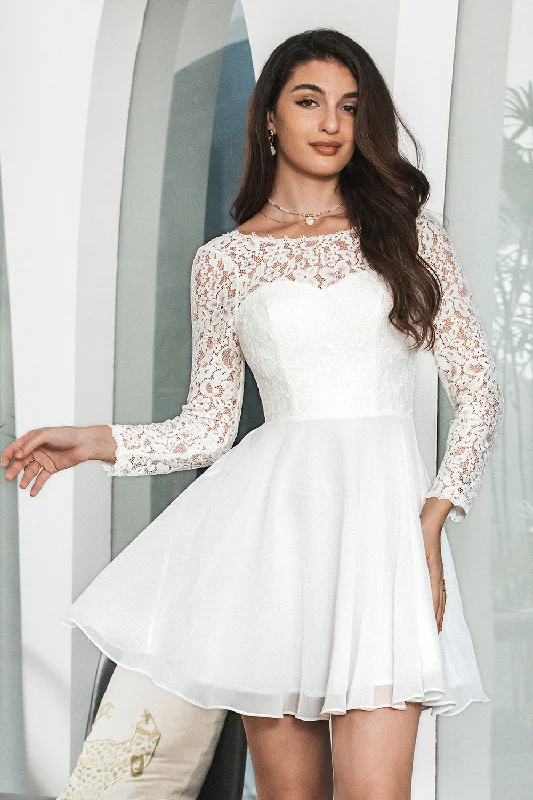 Cute White Bateau Long Sleeves Backless Short Graduation Dress