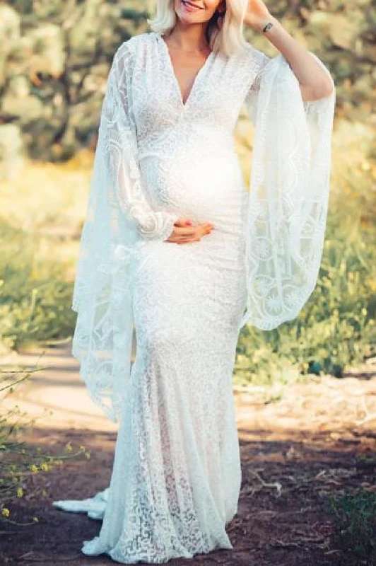 White Lace Mermaid Maternity Photoshoot Dress