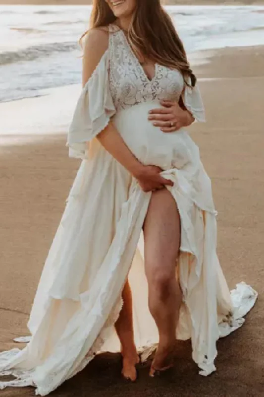 Custome White Vintage Off-the-shoulder Beach Maternity Photoshoot Dress