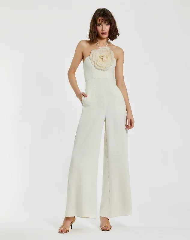 Crepe Halter Neck Jumpsuit With Flower