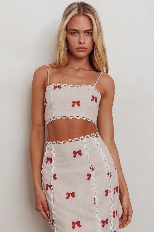 Chamberlain Scallop Trim Crop Top Red Bow