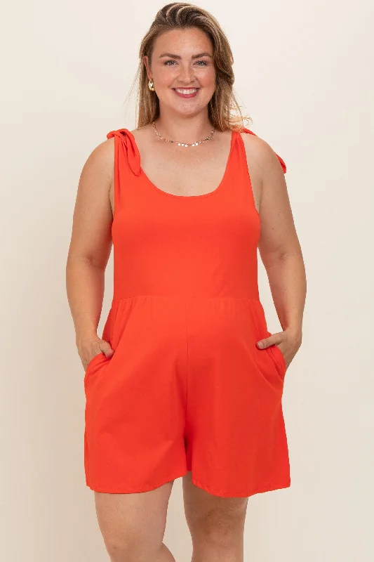 Coral Knot Strap Maternity Plus Romper