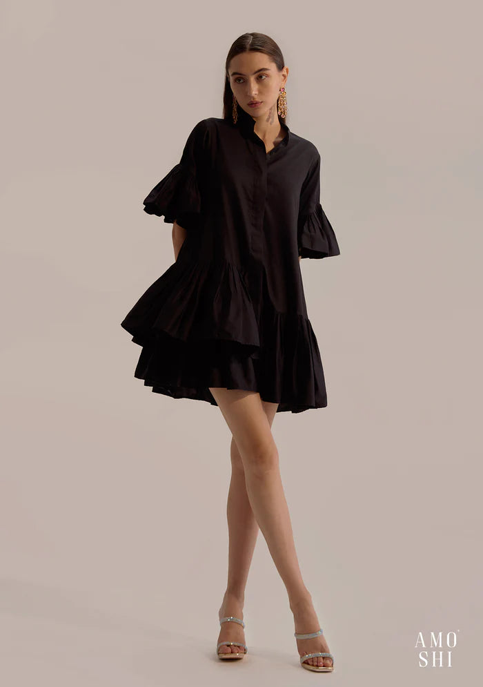 Ruffled sleeve 100% Cotton mini Dress for Women