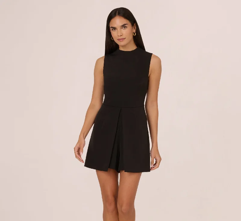 Sleeveless Romper With Peplum Hem In Black