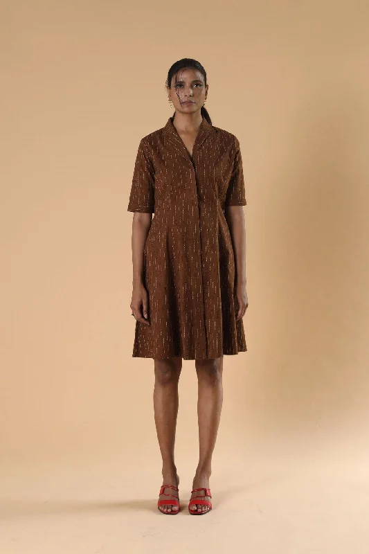 Printed Brown Cotton Dress for Women- Qua