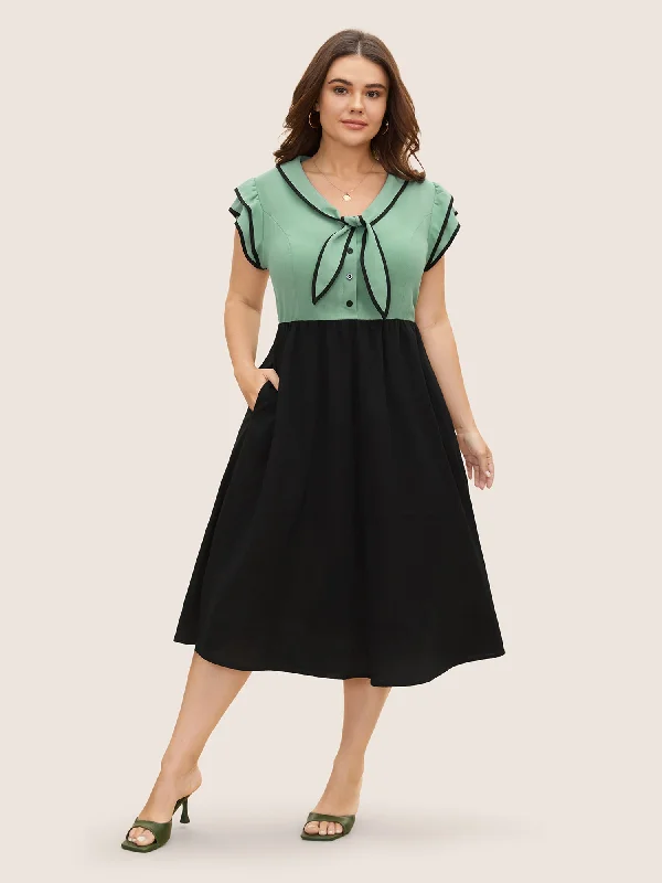 Two-colored Knot Tie Midi Dress