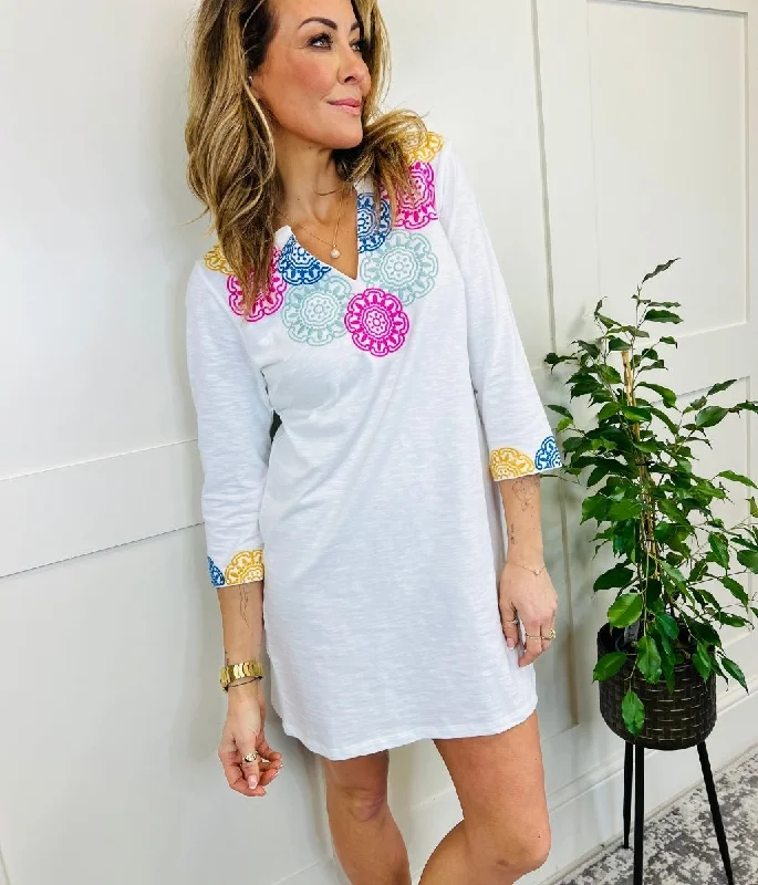 White Embroidered Tunic Dress